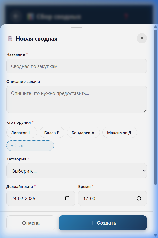 Форма сводной